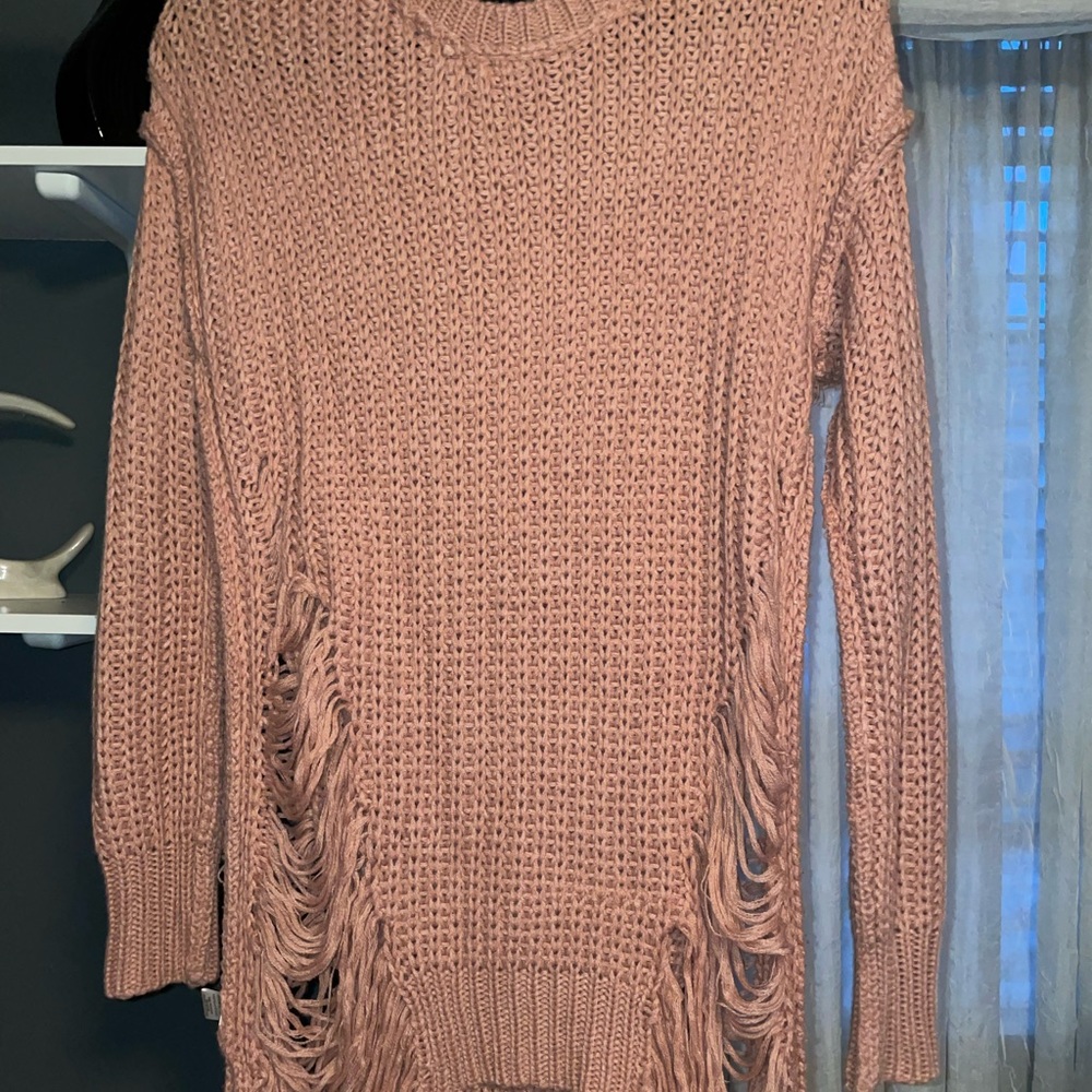 Mauve pink distressed sweater